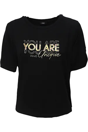 Liu Jo Top, Dame, Sort, L, Rundhalset Viskose T-shirt med Logo