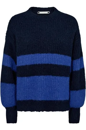 Co`Couture Strik, Dame, Blå, L, Uld, Blokriflet Striktrøje Navy