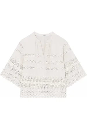 gustav Bluser & Skjorter, Dame, Hvid, L, Bomuld, Hvid Bluse med Broderede Detaljer