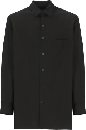 YOHJI YAMAMOTO Skjorte, Herre, Sort, S, Bomuld, Sort Bomuldsskjorte Rund Hals Lange Ærmer