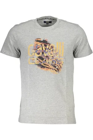 Roberto Cavalli Top, Herre, Grå, L, Bomuld, Grå Bomuld Trykt Logo T-Shirt