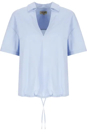 Woolrich Bluser & Skjorter, Dame, Blå, M, Bomuld, Lysblå Bomuldsskjorte med V-Hals
