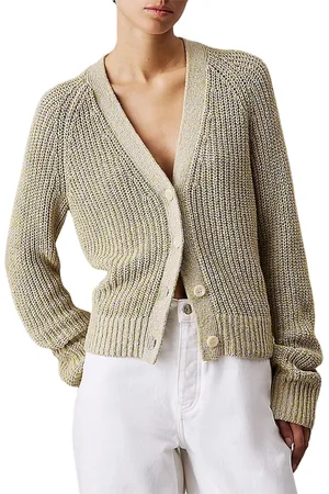 Calvin Klein Strik, Dame, Grå, XS, Bomuld, Tekstureret Strik Cardigan