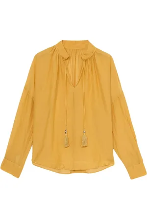 Oltre Bluser & Skjorter, Dame, Gul, L/XL, Bomuld, Bluse lavet af silke-muslin blanding stof