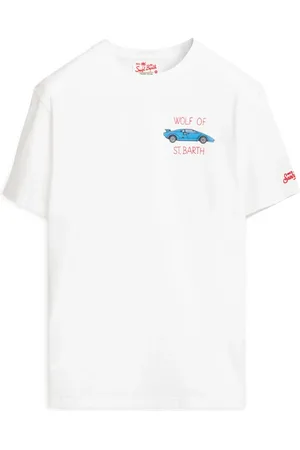 MC2 SAINT BARTH Top, Herre, Hvid, M, Uld, Stilfuld Wolf Pattern T-shirt med Logo