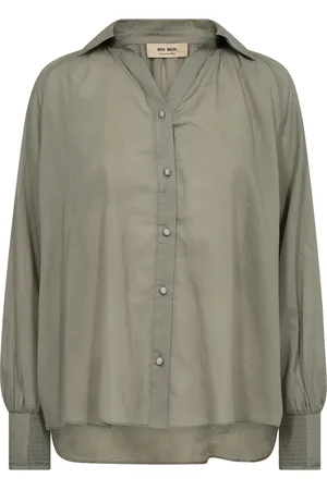 Mos Mosh Bluser & Skjorter, Dame, Grøn, XS, Bomuld, Feminin Voile Skjorte med Smock Manchetter