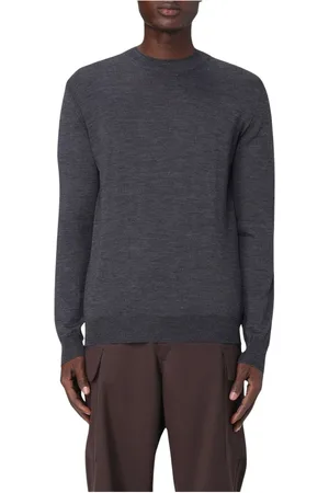 Mauro Grifoni Strik, Herre, Grå, XL, Uld, Let Merinouldssweater med Dobbelt Crew Neck Detalje