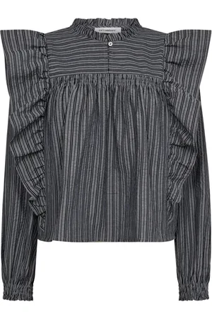 Co`Couture Bluser & Skjorter, Dame, Sort, XL, Bomuld, Bluse med flæsedetaljer