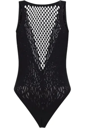 Roberto Cavalli Badetøj, Dame, Sort, ONE SIZE, Mesh Indsæt High-Neck Badedragt