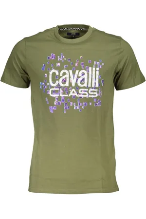 Roberto Cavalli Top, Herre, Grøn, XL, Bomuld, Grøn Bomuld Trykt Logo T-Shirt