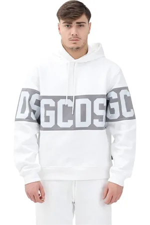 GCDS Sweathshirts & Hoodies, Herre, Hvid, L, Hvid hættetrøje med grå bånd