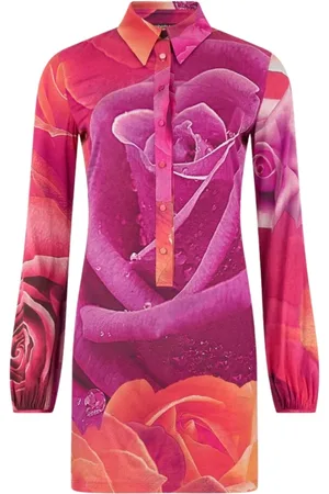 Roberto Cavalli Kjole, Dame, Lyserød, 2XS, Mini Kjole med Have Rosetryk