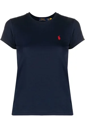 Ralph Lauren Top, Dame, Blå, S, Bomuld, Crewneck Tee med Iic Logo Broderi