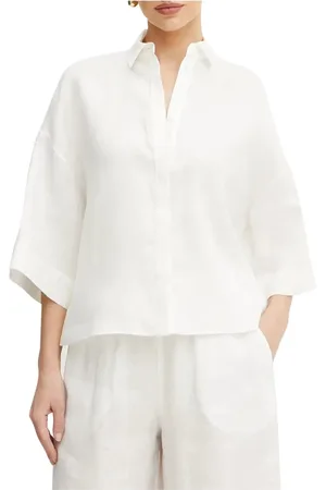 Max Mara Bluser & Skjorter, Dame, Hvid, XS, Hvid Hørskjorte med Klokkeærmer