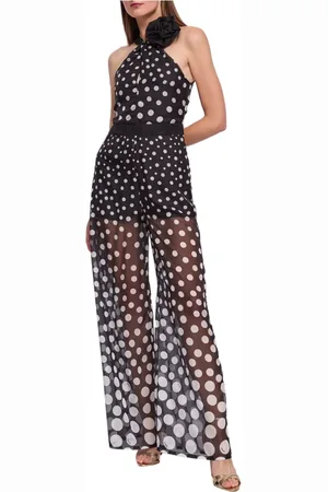 Gaudi Jumpsuits & Playsuits, Dame, Sort, XS, Polyester, Polkaprikket jumpsuit med blomsterdetalje