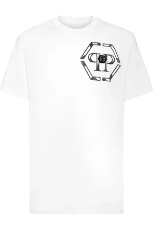 Philipp Plein Top, Herre, Hvid, S, Bomuld, Mønstret Logo T-shirt