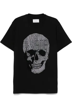 Philipp Plein Top, Herre, Sort, L, Sort Ribbet Crew Neck T-shirt