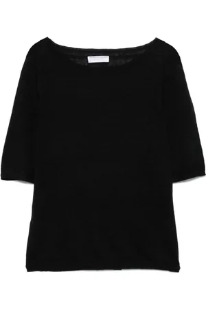Majestic Strik, Dame, Sort, XL, Uld, Sort Hør Rund Hals Sweater