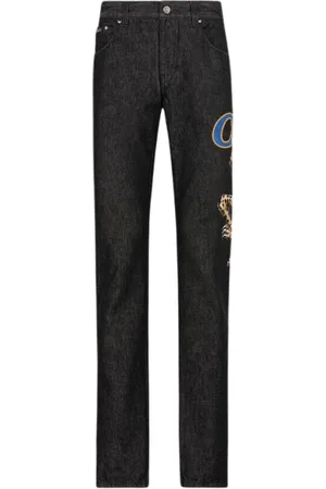 Roberto Cavalli Jeans, Herre, Sort, W32, Jaguar Print Straight-Leg Jeans