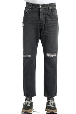 Icon Denim Jeans, Herre, Grå, W35, Bomuld, Afslappede cropped jeans med slid