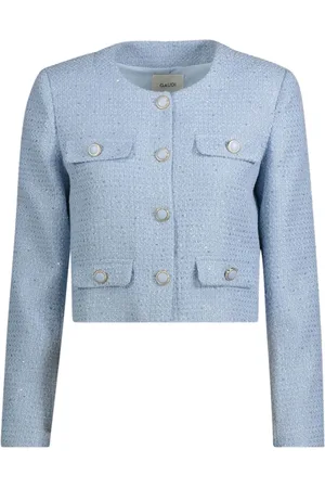 Gaudi Jakke, Dame, Blå, S, Polyester, Paillet Bouclé Cropped Jakke