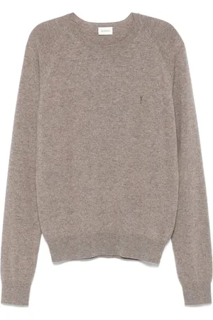 Saint Laurent Strik, Herre, Brun, S, Cashmere, Brun Cashmere Crew Neck Sweater