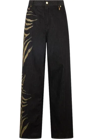 Roberto Cavalli Jeans, Dame, Sort, S, Denim, Zebra Print Denim Palazzo Jeans
