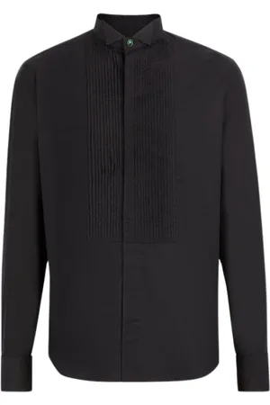 Roberto Cavalli Skjorte, Herre, Sort, 4XL, Bomuld, Skjorte med ædelstensknap og foldet bib