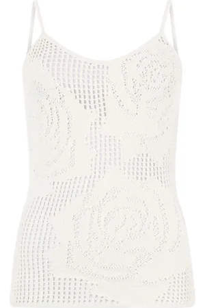 Roberto Cavalli Top, Dame, Hvid, M, Uld, Rose Åben Top med Metallic Monogram