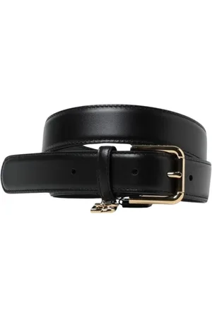 Dolce & Gabbana Tilbehør, Dame, Sort, 80 CM, Læder, Sort læderbælte med gul spænde