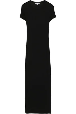 James Perse Kjole, Dame, Sort, M, Bomuld, Ribbet Midi Kjole