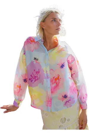 Crās Bluser & Skjorter, Dame, Flerfarvet, S, Polyester, Printet Skjorte med Brede Ærmer
