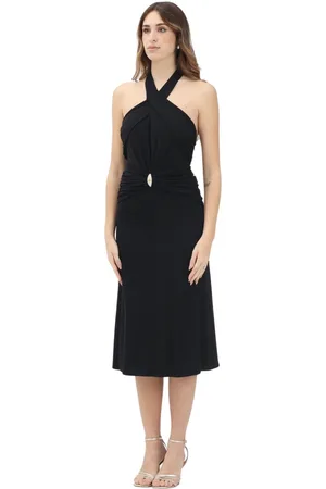 Elisabetta Franchi Kjole, Dame, Sort, L, Uld, Sort Krydset Hals Midi Kjole