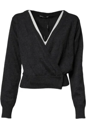 Dolce & Gabbana Strik, Dame, Grå, XS, Cashmere, Luksuriøs Cashmere V-hals Sweater