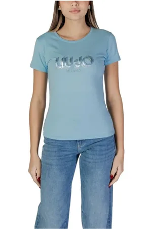 Liu Jo Top, Dame, Blå, M, Bomuld, Blå Bomuld Kortærmet T-shirt