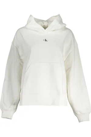 Calvin Klein Sweathshirts & Hoodies, Dame, Hvid, M, Bomuld, Bomuldsfleece Hættetrøje med Central Lomme