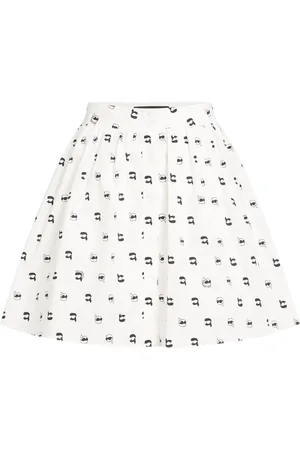 Karl Lagerfeld Nederdel, Dame, Hvid, XS, Bomuld, Nederdel i kort længde med grafisk mærkeprint