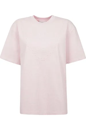 Ganni Top, Dame, Lyserød, M, Bomuld, Rosa bomuld t-shirt med broderet hjerte