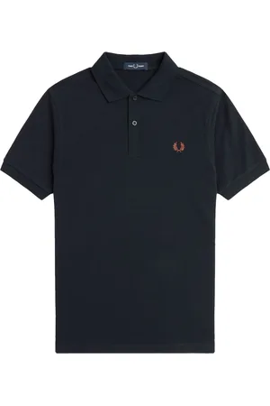 Fred Perry Top, Herre, Blå, XL, Bomuld, Ensfarvet Polo med Stribet Krave og Ærmer