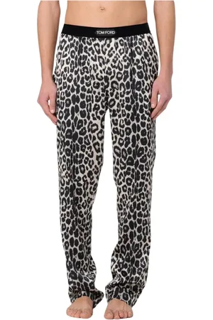 Tom Ford Nightwear & Lounge, Herre, Flerfarvet, S, Luksus silkepyjamas med leopardprint