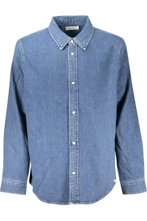 Calvin Klein Skjorte, Herre, Blå, S, Denim, Blå Langærmet Denim Skjorte Italiensk Krave