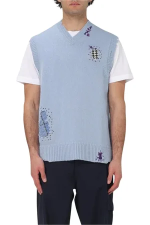 Marni Strik, Herre, Blå, L, Uld, Stilfuld Broderet Sweater Vest