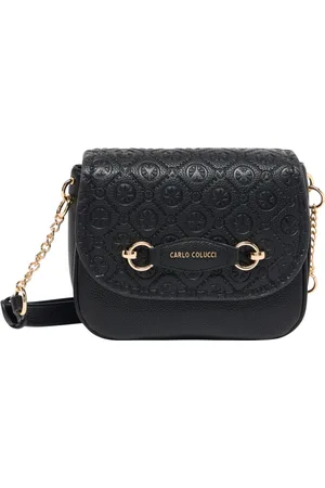 Carlo Colucci Taske, Dame, Sort, ONE SIZE, Uld, Logo Præget Skuldertaske Erebara