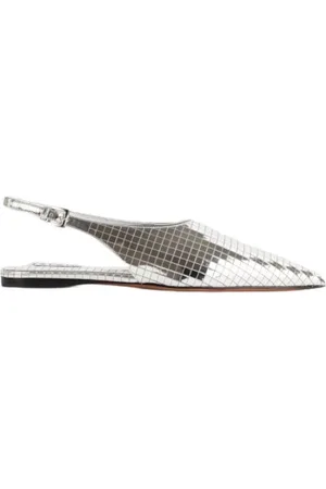Alaïa Sko, Dame, Grå, 38 EU, Læder, Spejlet læder flade slingbacks