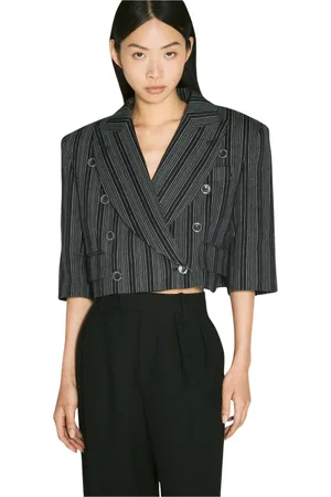 Vivienne Westwood Jakke, Dame, Sort, 2XS, Bomuld, Stribet Motiv Cut-Off Jakke