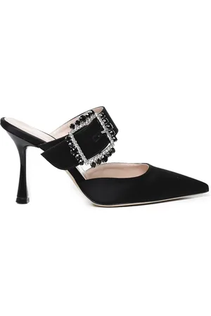 Giuliano Galiano Sko, Dame, Sort, 40 EU, Satin, Sort Satin Spidse Sandaler med Dekoreret Spænde