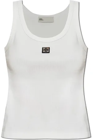 Tory Burch Top, Dame, Hvid, XS, Bomuld, Ribbet ærmeløs top