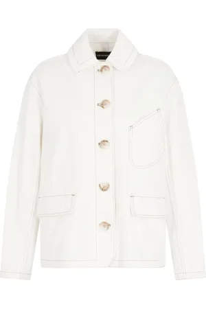 Emporio Armani Jakke, Dame, Hvid, M, Bomuld, Creme Bomuld Denim Jakke med Kontrastsømme