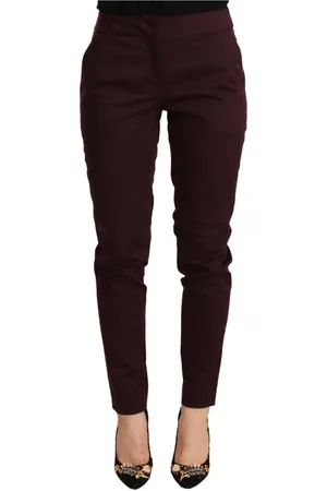 Roberto Cavalli Bukser, Dame, Brun, XS, Uld, Elegant Maroon Skinny Zipper Bukser