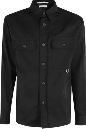Paolo Pecora Skjorte, Herre, Sort, S, Bomuld, Sort Gabardine Skjorte med Spids Krave